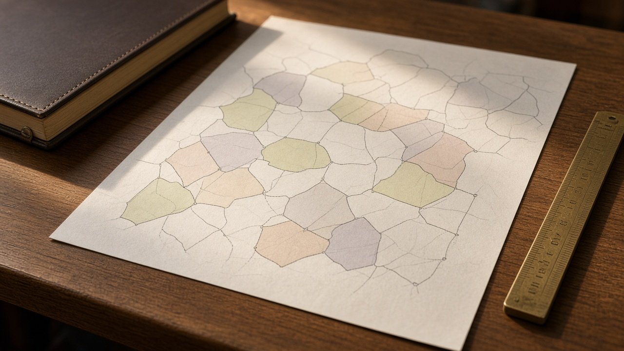 A land survey map spread on a desk